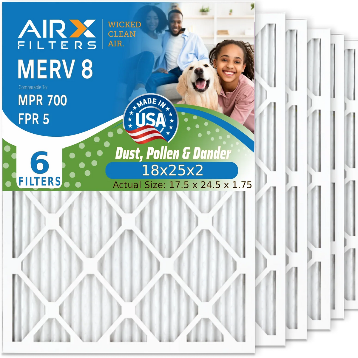 CLEAN 18x25x2 Made 700 5 MERV Electrostatic & 8 FILTERS WICKED AIRX Furnace Pack FPR Filter 6 HVAC to Air Air Conditioner Comparable Filters AC AIR. 18x25x2 Premium Pleated MPR USA by Filter