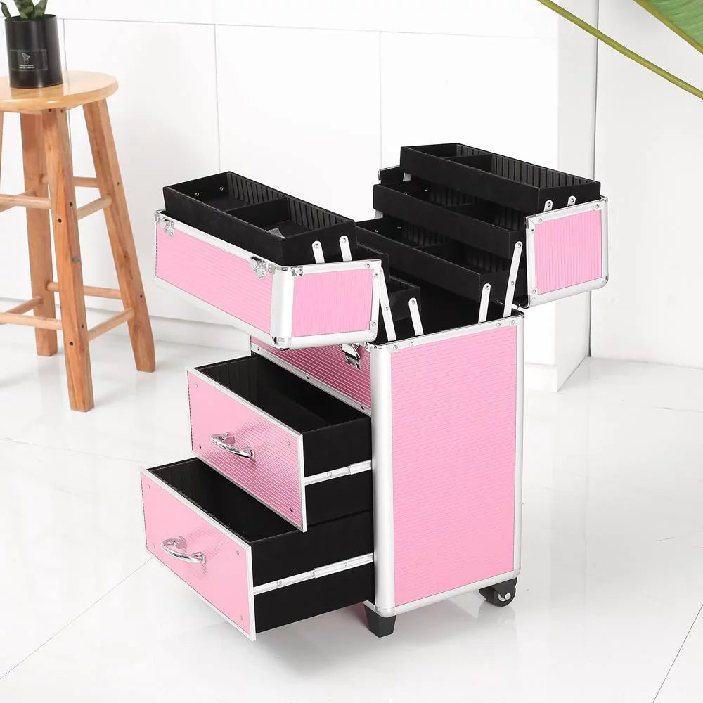 Cosmetic in Pink Train Storage Makeup Rolling Case, Box Trolley, 1 Lockable Pro Ktaxon 3 Aluminum