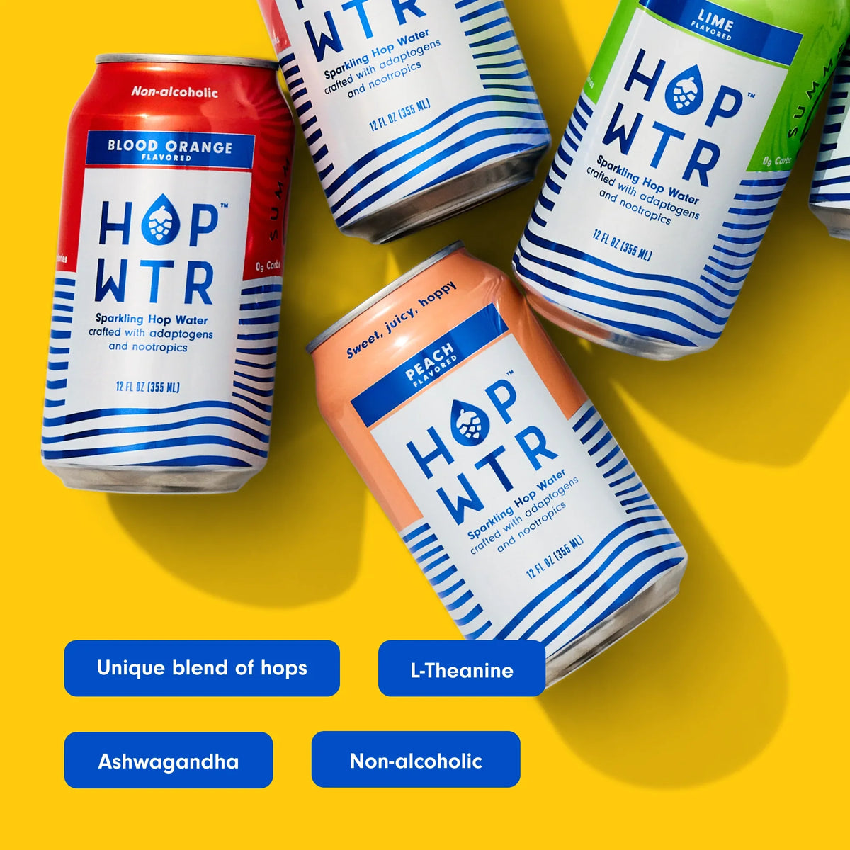 Benefits Cans) Sugar, oz - Adaptogens Beer, Added liquid Flavor No Low - - for or Carb, NA Hop Sparkling Pack and Calories (12 WTR Nootropics HOP (12 Pack) With