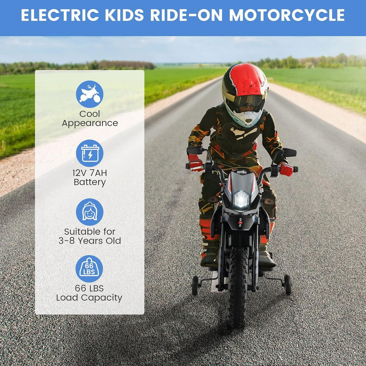 Ride-on Power, Foxhouse1 Battery Kids Motorcycle Blue LED 12V with - Electric Headlights Color