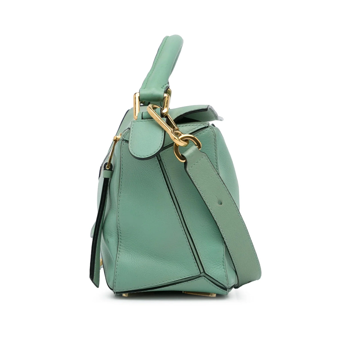 Leather LOEWE Unisex Authenticated Satchel (Good) Puzzle Pre-Owned Small Calf Green