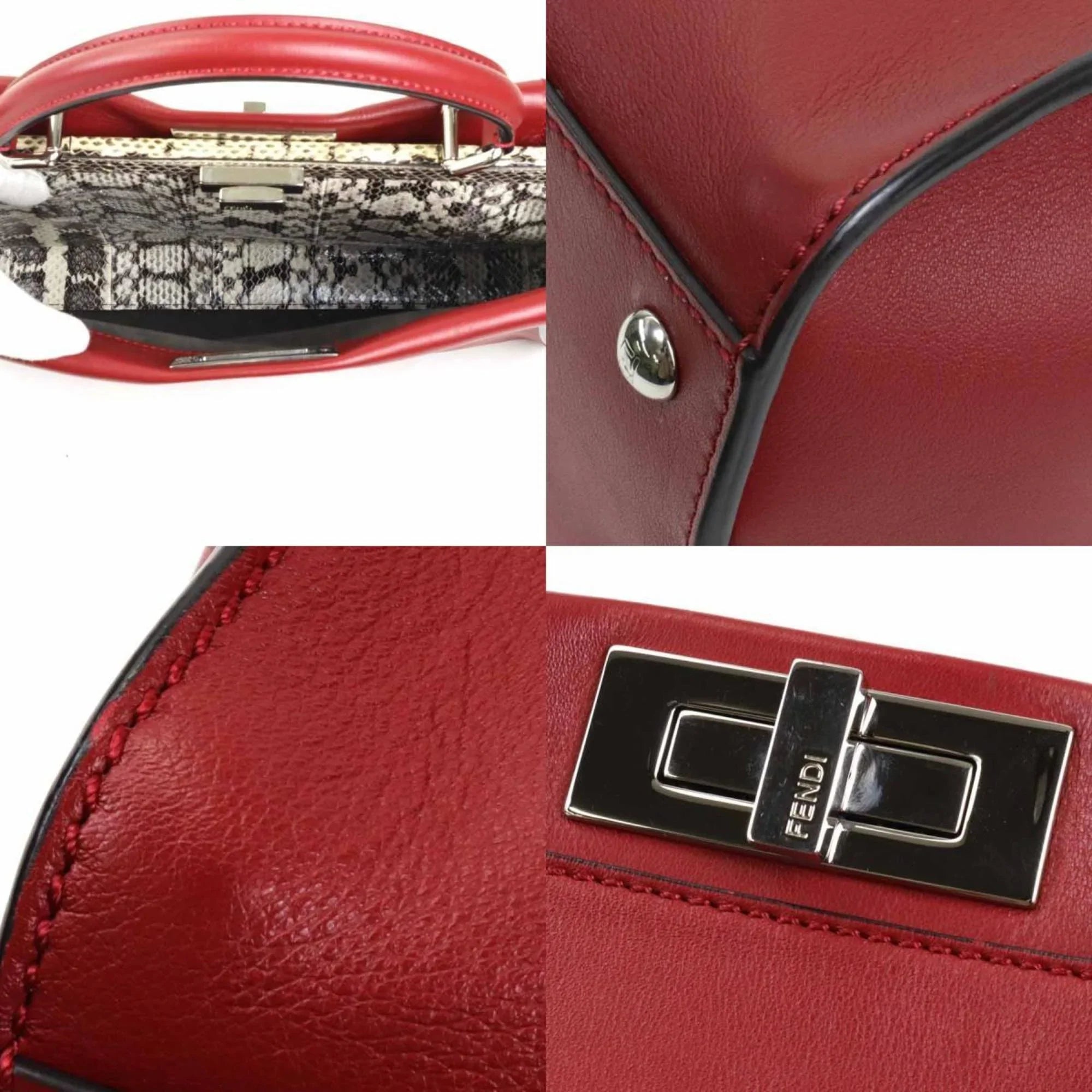 Fendi Women's Bag FENDI Red Dark Handbag Silver Shoulder Leather Peekaboo (Good) Pre-Owned