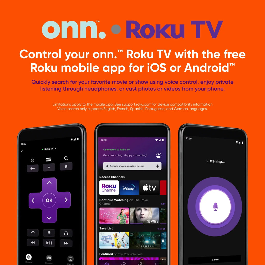 TV onn. FHD Roku Smart LED Class (1080P) (100069992) 43”