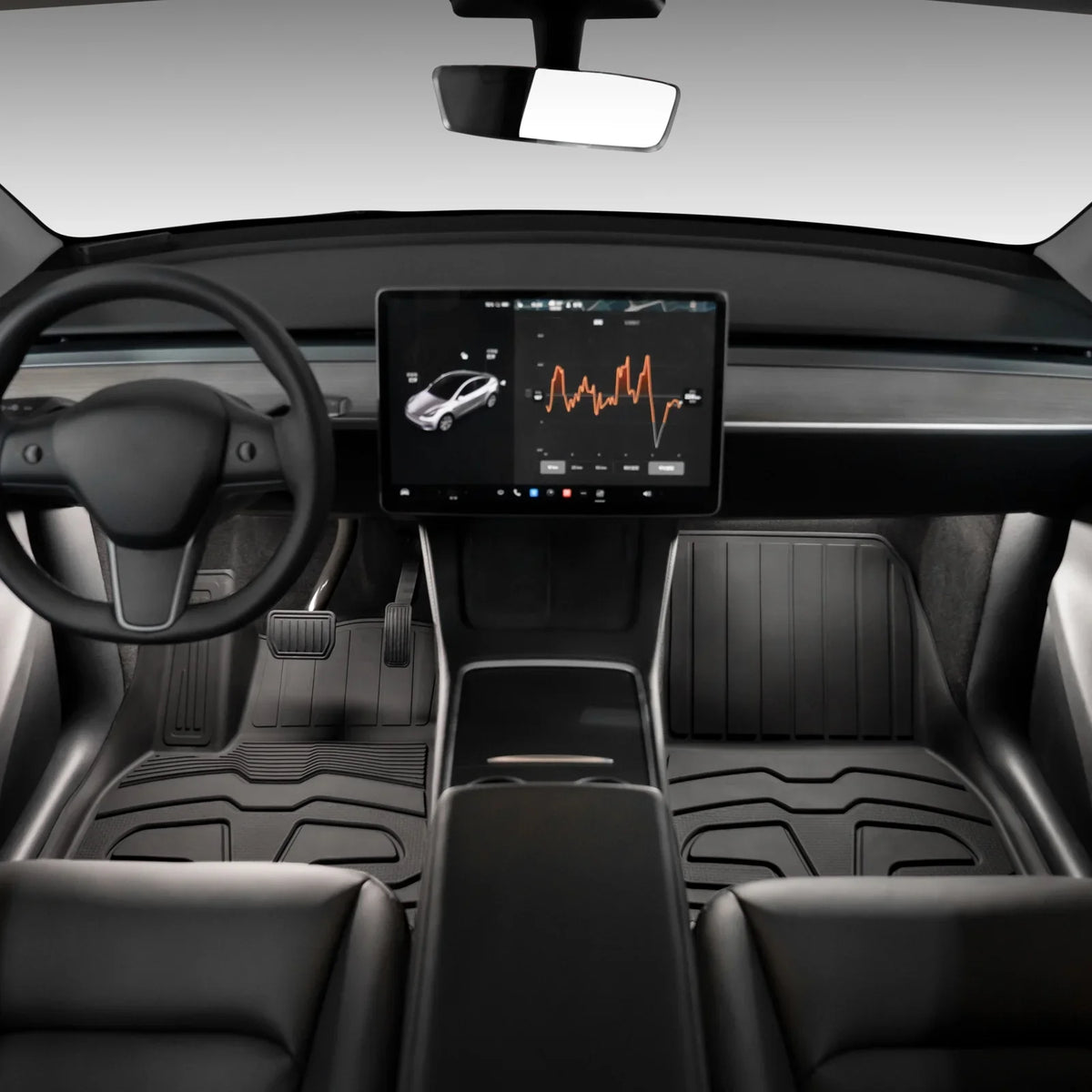 Floor Front 2nd Black climate Cargo Heavy Protection Mats + Liners, Mats, with Full Rear Trunk Model Y, & Tray Custom Mat All 3D Motorsports Row Floor 2020-2023 Tesla Compatible Set Duty TPE Ikon