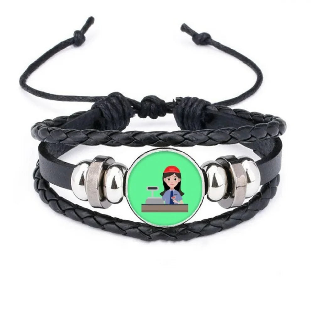 Braided Wristband Bracelet Leather Woven Supermarket Service Rope Cashier Checkout