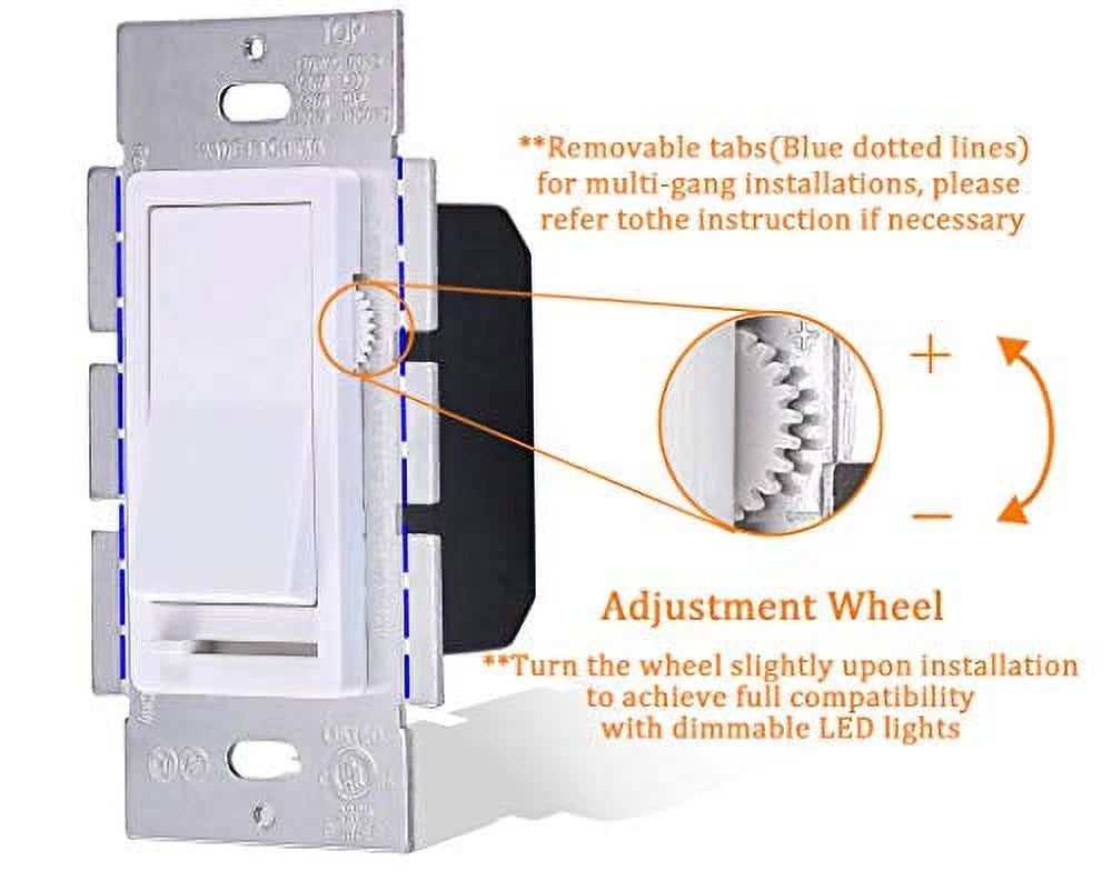 max,Cover Light/CFL/Incandescent,3-Way Watt LED Included Pole Switch Dimmable Single Cloudy Plate Wall for in Bay Dimmer Slide,600