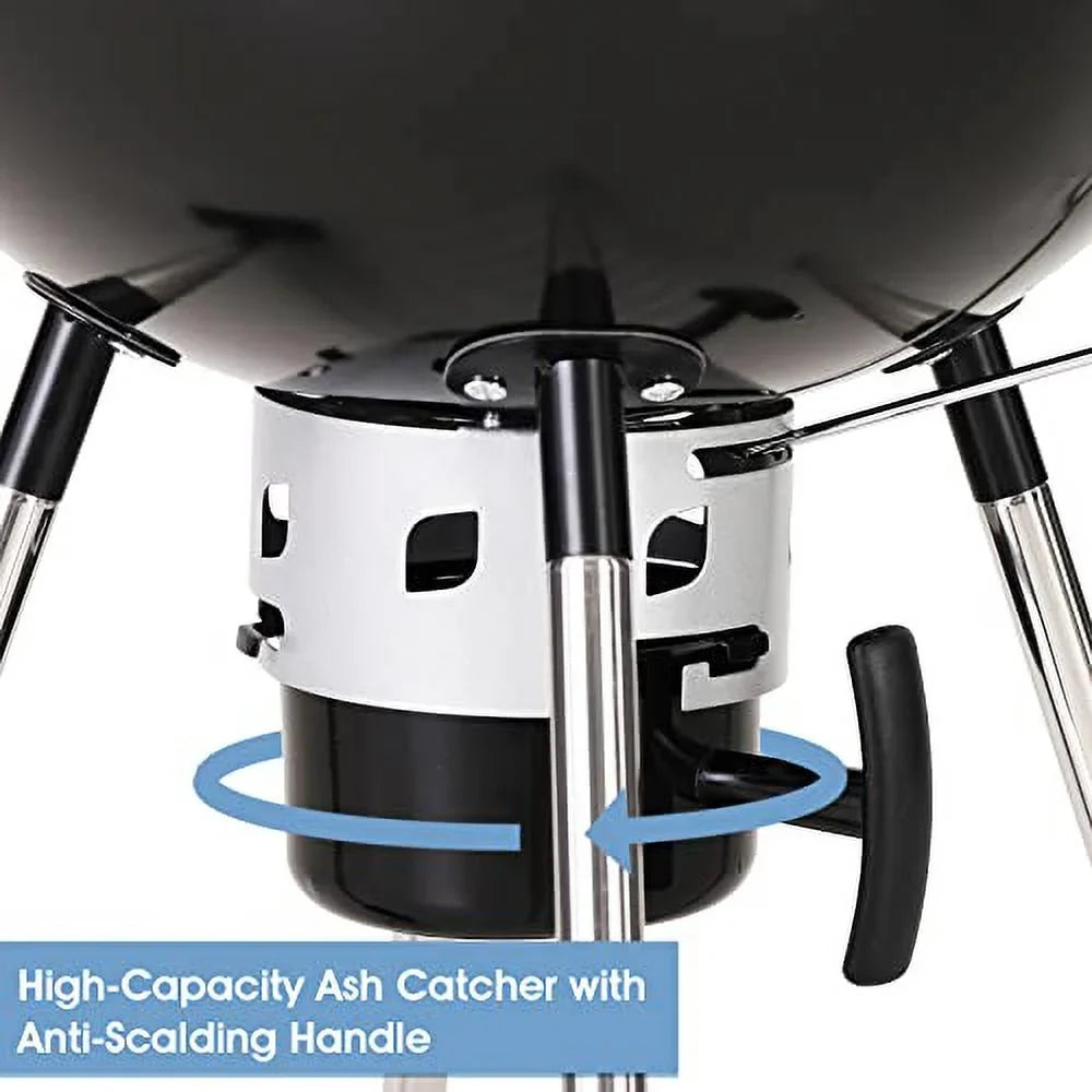 Lid and BBQ 18-inch Camping, Ash Black Catcher for Sophia Porcelain-Enameled Picnic exterior Grate, Kettle Chromeplated Grill Charcoal & Patio William with BBQ Bowl,