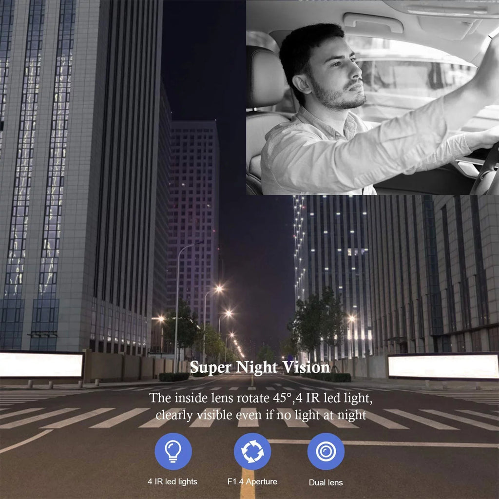 Car, Vision Dash with G-Sensor, Recording, Driving Cam, Interior Dual TSV Night Recorder Taxi Camera Loop Dual FHD 1080P for Front Mode Dashcam, IR Dash Parking