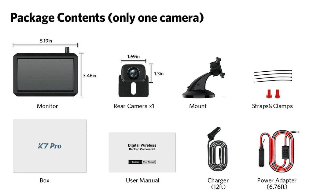 Cameras, HD View 2 TFT-LCD Car/SUV/Van/Mini K7Pro HD RV/Pickup Monitor Wireless Trucks, and for Backup Rear for Camera Waterproof 5″ Support Camera