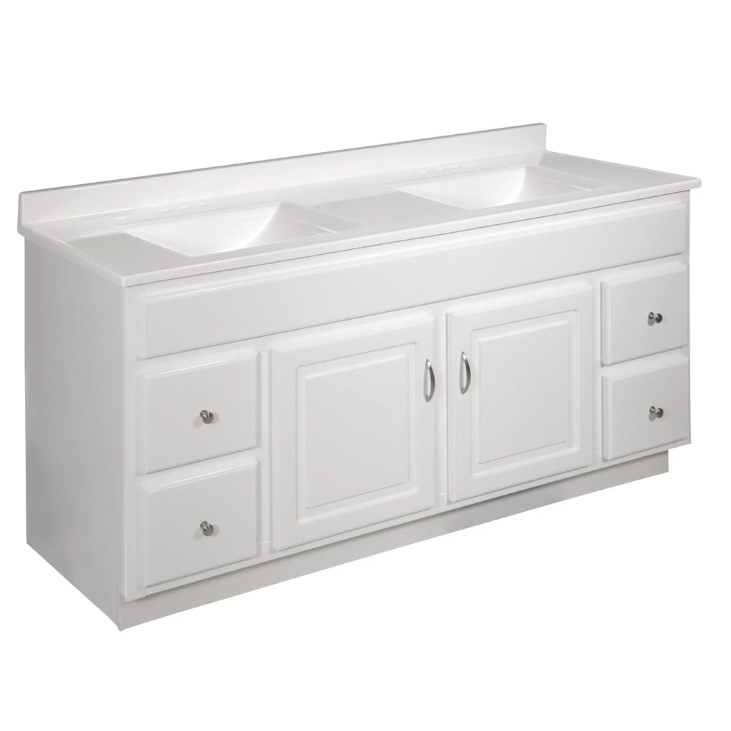 Mount White Marble Double Integrated Solid Backsplash, Rectangle with Cultured Design Camilla House Centerset 557678-WHT Top 61-inch Bowl Vanity