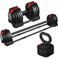 With Set Dumbbell Quick-Adjust 3-In-1 Handle, 7-52.5lbs Anti-Slip Renwick Weight Black