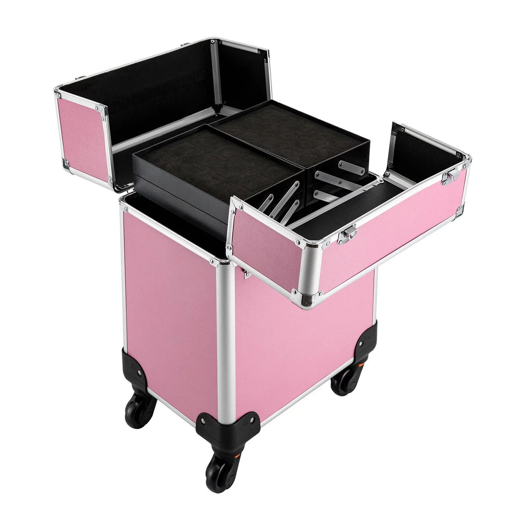 Makeup with Trolley Train 4-Tier Miumaeov Wheels Makeup Storage Cosmetic Professional Case Rolling Organizer