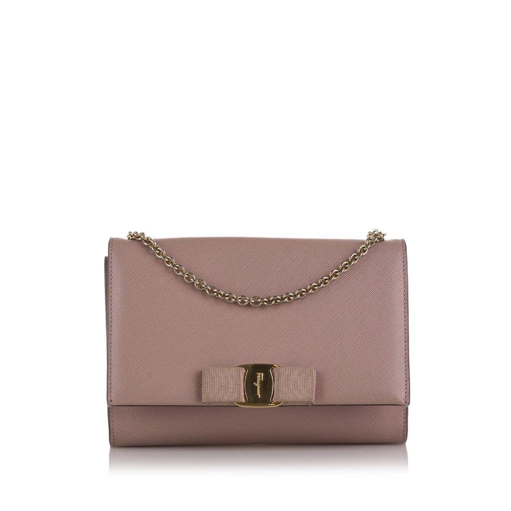Crossbody Vara Calf Leather Pre-Owned Small Ginny Unisex Pink Authenticated Ferragamo Crossbody (Good) Bag