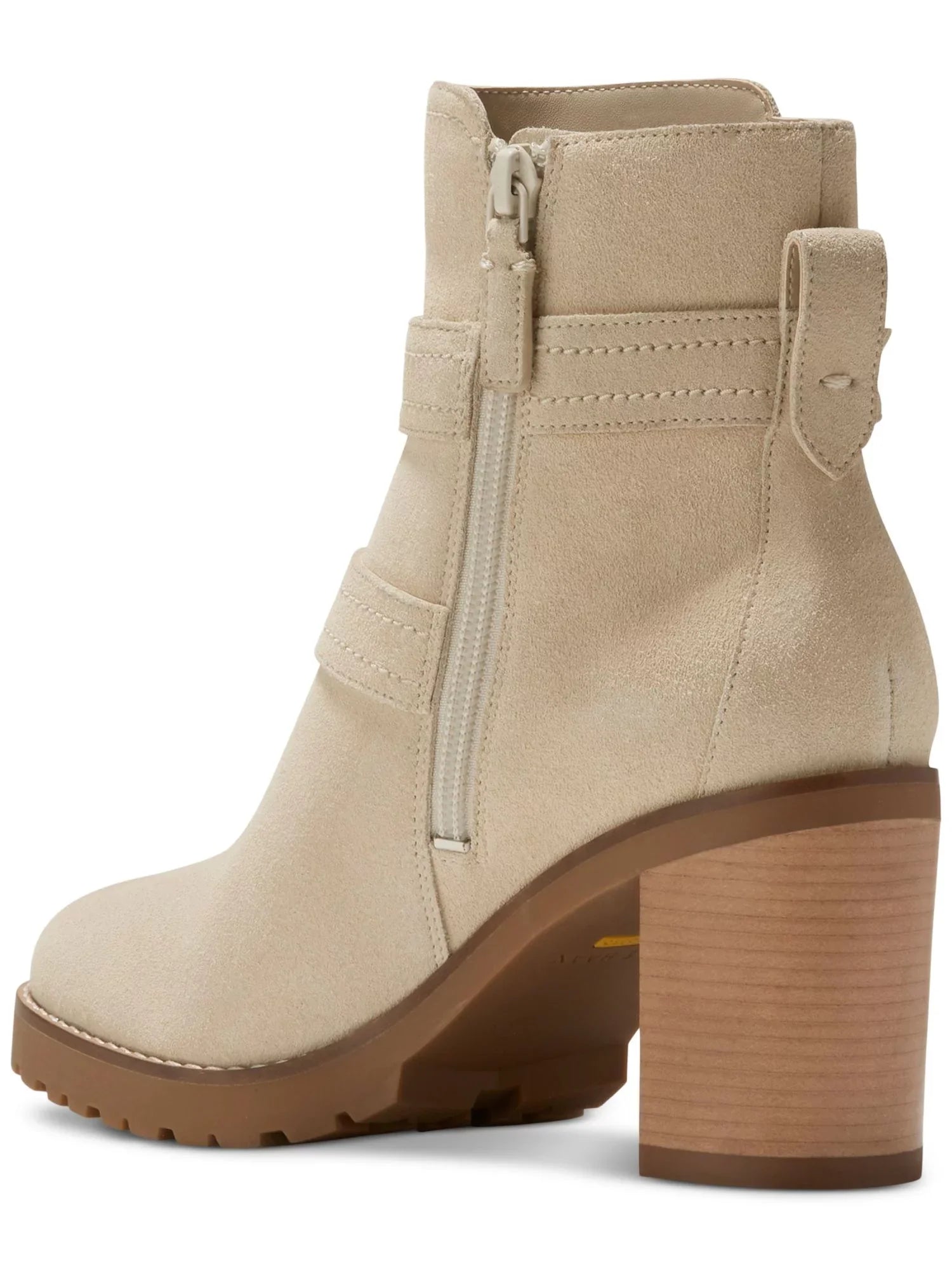 Heeled Zipper Zip-Up Almond Beige Foster Stacked Toe Heel HAAN Boots Womens Leather Accent 5.5 COLE B