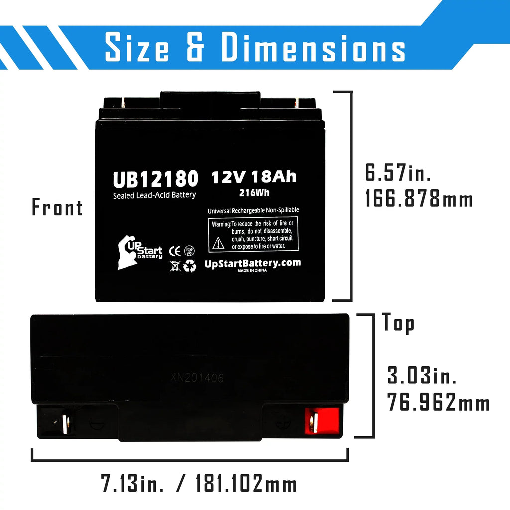2x T4 AGM, / PX12180 - Universal - Terminal, Pack Portalac Lead 18Ah, Compatible Replacement Battery 18000mAh, Battery Acid UB12180 SLA) (12V, GS Sealed