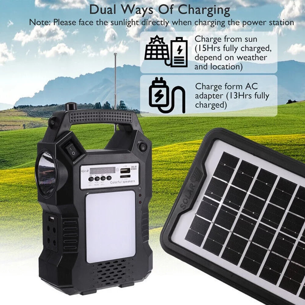 Solar Station, Rechargeable Powered Charge, Bulbs Flashlight for Bank Generator, Solar 3 Way Hiking Camping LED with Portable MDHAND To Power Dual Panel Solar Emergency