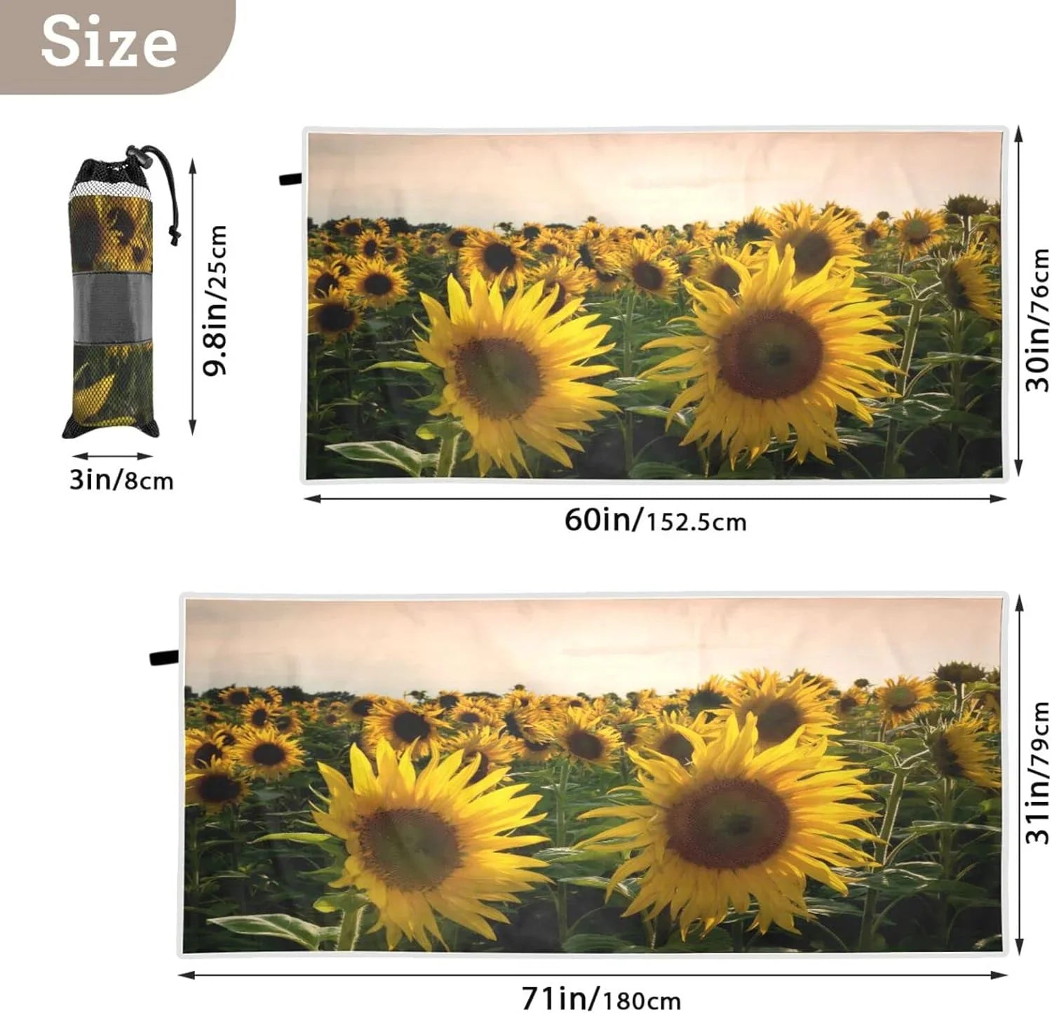 Quick Super Holiday（363） Absorbent Camping Dry Towel Compact Towels Beach - Sunflower for - Swimming Oversized Travel Bestwell Towel Lightweight Field
