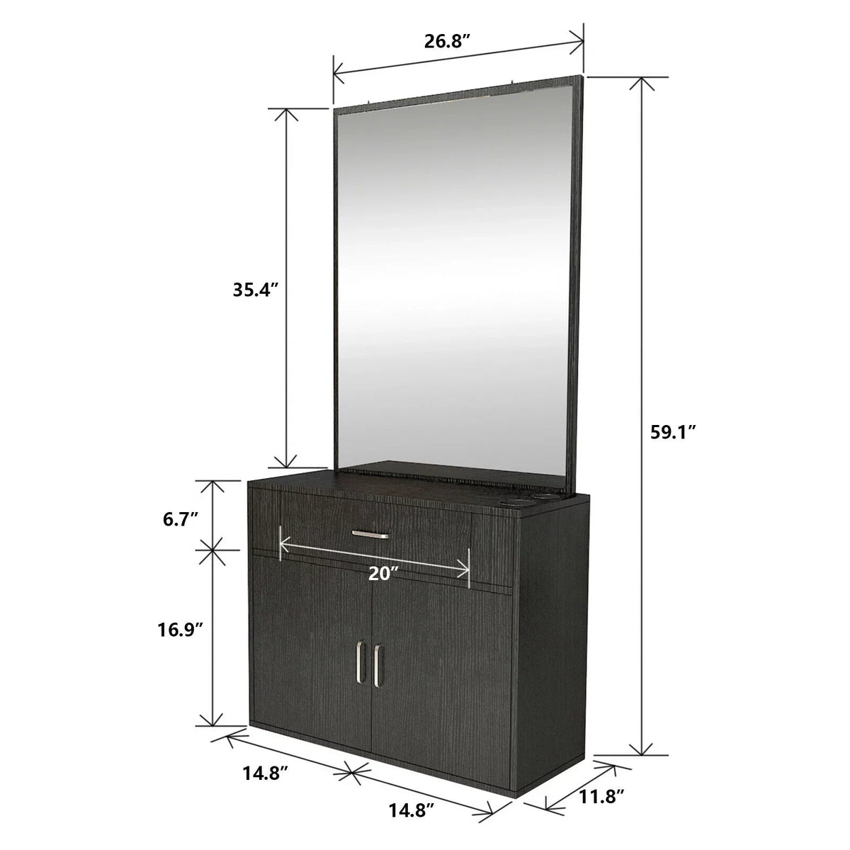 (Black) Styling Drawer, 2 Spa Station Doors Salon Mount Hair Artist Wall Mirror, Makeup Hand with Barber