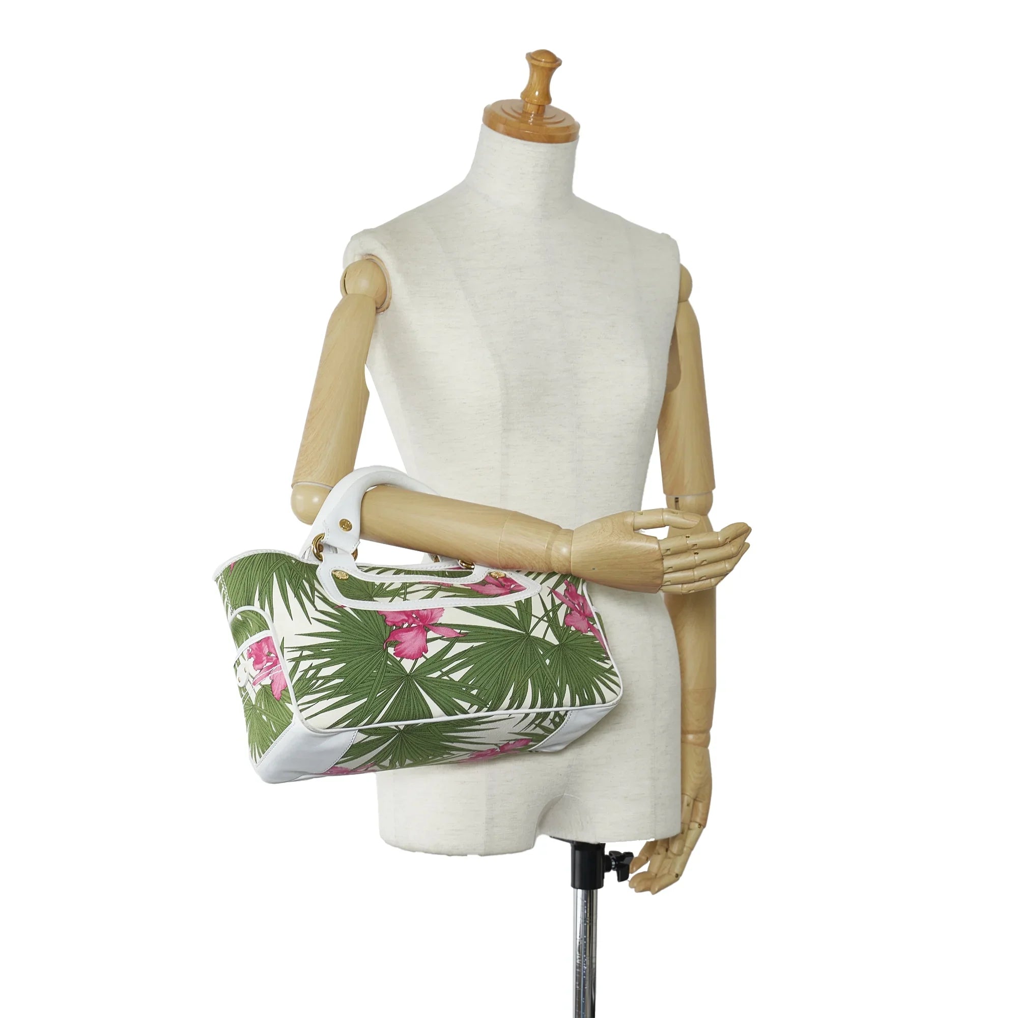 Pre-Owned Canvas Top Celine Authenticated Unisex (Good) Boogie Handbag Green HandleBag Fabric