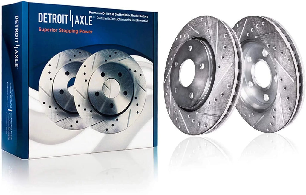 Front 2017-2018 Drilled Hyundai Sport Rotor Ceramic Pads: Detroit Axle Brakes Slotted Kit & Brake Rotors Replacement Santa Fe Kia 2016-2020 12.6" Sorento - Disc for Brake
