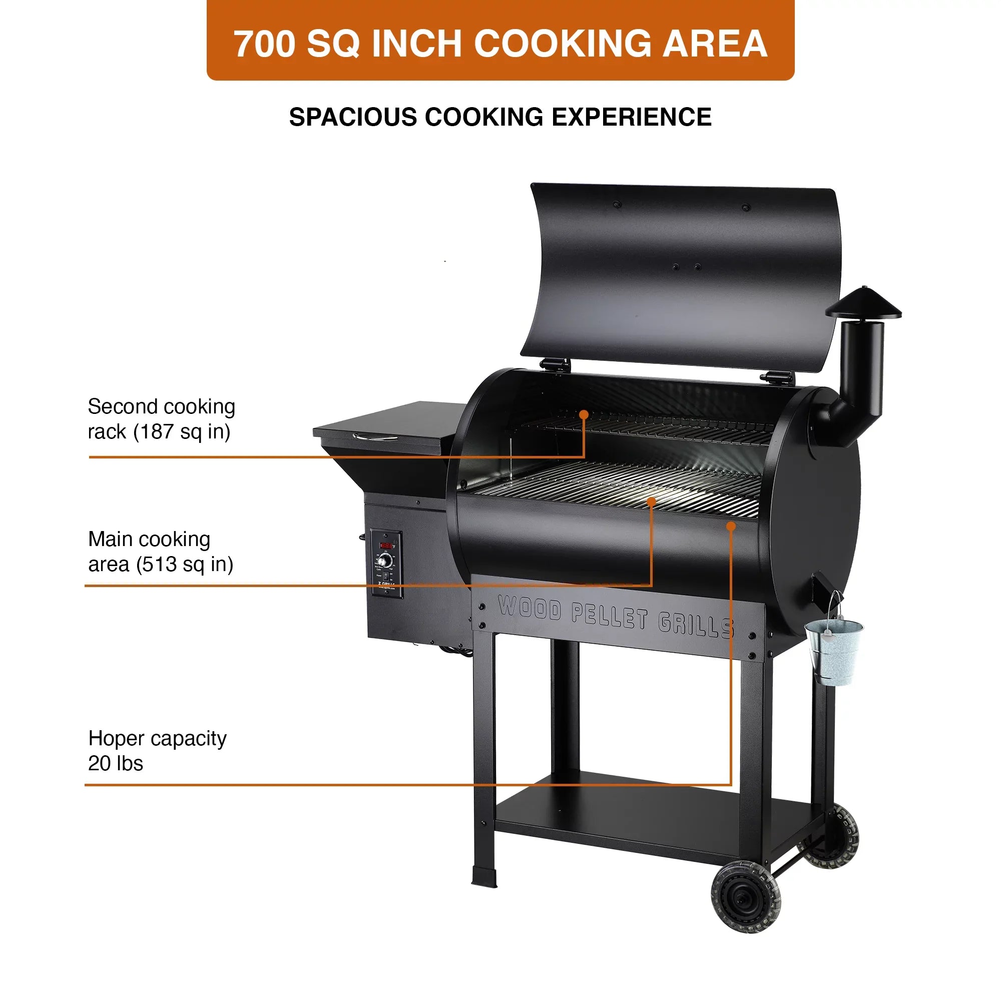 sq. 8-in-1 Z 694 Grill GRILLS & Black Smoker Wood Pellet in. ZPG-7002B BBQ
