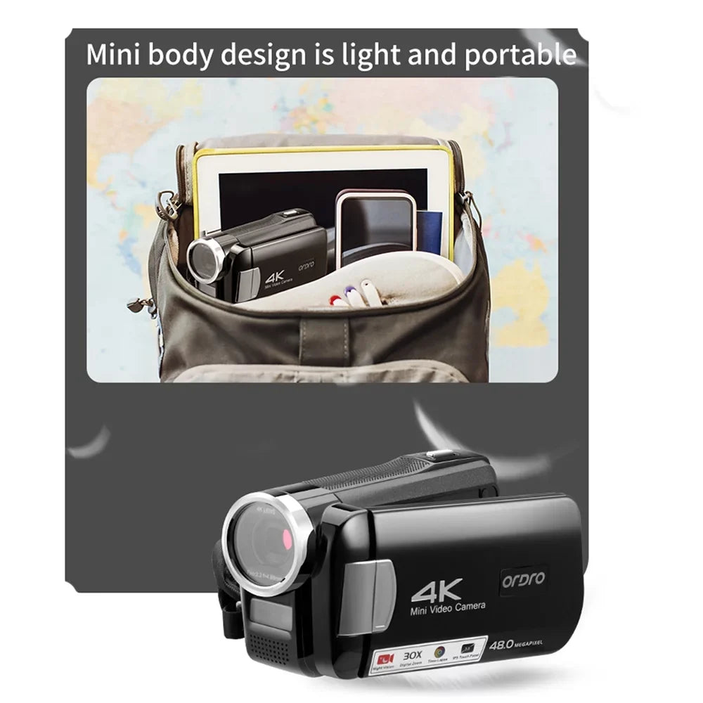 with Video Camcorder Touchscreen IPS IR Night ORDRO AC2 Digital Filmmaking Vlogging 30X Vision 48MP Camera 4K for Zoom