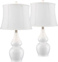 Double House Nightstand Tall Ceramic Modern Softback 25" White Bedroom Bedside Home Lighting for Tapered Entryw Jane Gourd Fabric Room Drum Lamps Living Table Shade TJUNBOLIFE Office