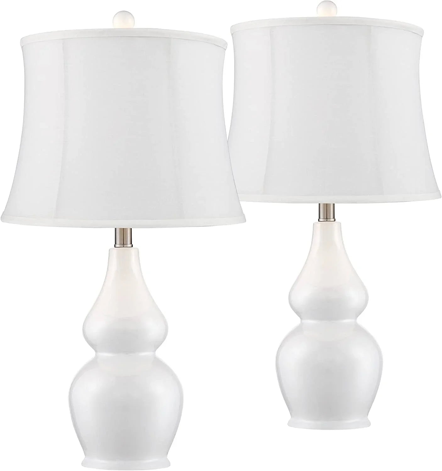 Double House Nightstand Tall Ceramic Modern Softback 25" White Bedroom Bedside Home Lighting for Tapered Entryw Jane Gourd Fabric Room Drum Lamps Living Table Shade TJUNBOLIFE Office