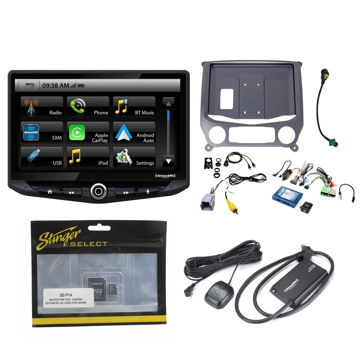 Heigh10 Auto, GM Installation Stinger compatible Includes with System Trucks Radio Tuner Infotainment Satellite Kit & 14-18 10" Android In-dash CarPlay & compatible with