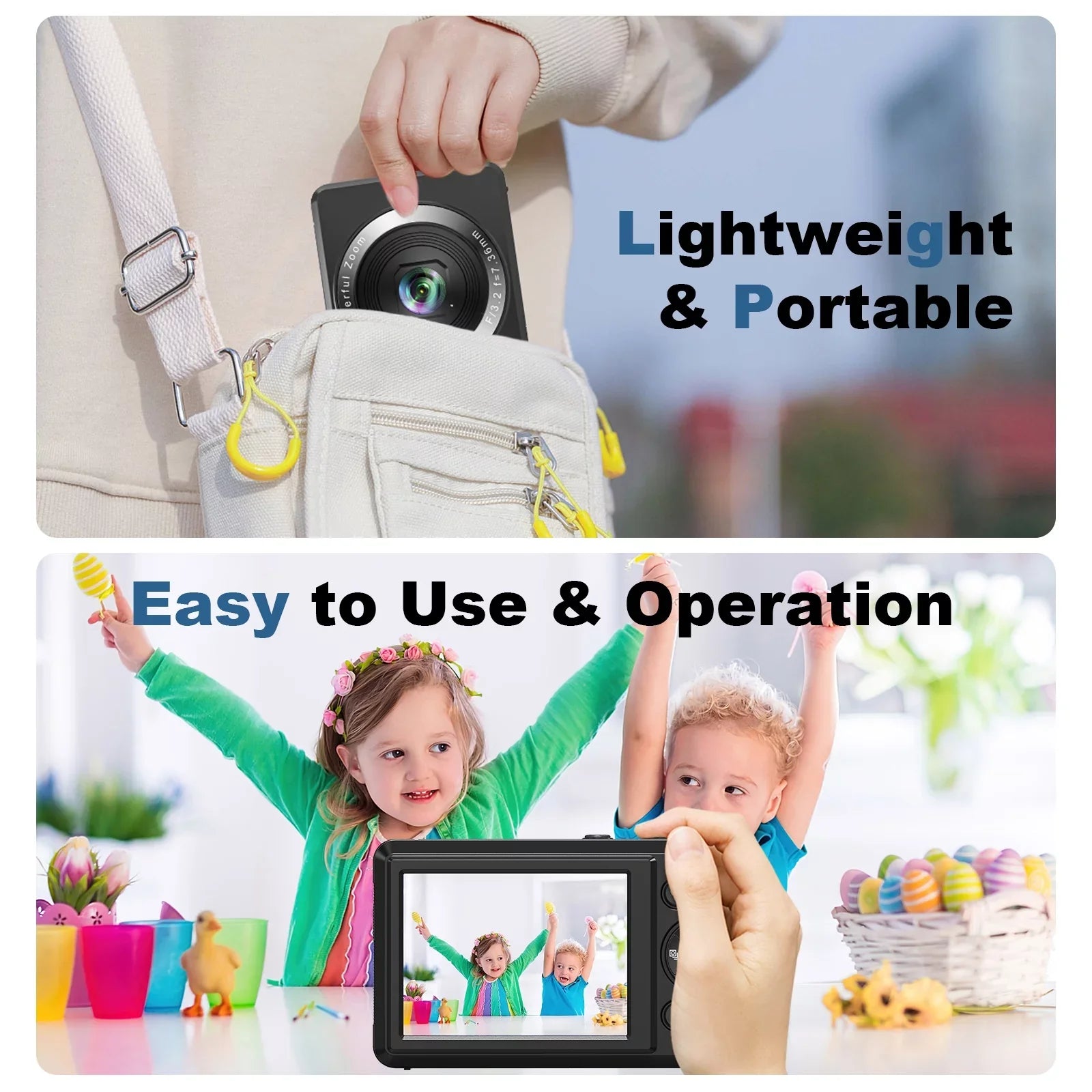 with Digital Camera SEREE SD Zoom, and 2 Card 16X Digital Digital and with Camera Autofocus Batteries 44MP Portable Point Cameras 32GB Compact 2.4'' 4K Shoot