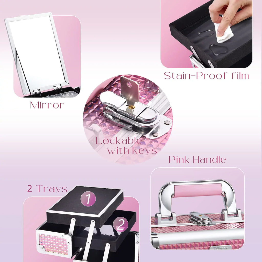 Makeup with Organizer Lockable Train Case Makeup Cosmetics Box Case Mirror Joligrace Trays 2