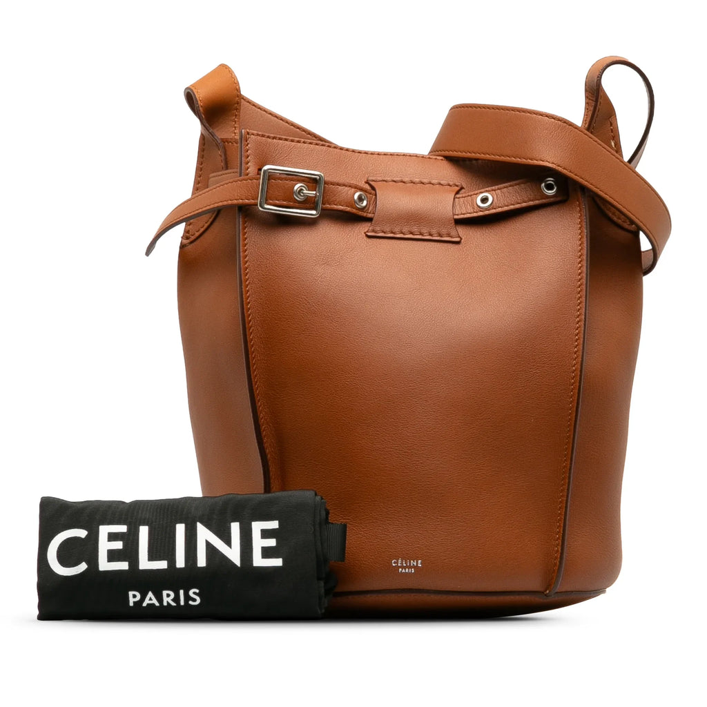 Authenticated Unisex Celine Leather Bag (Good) Calf Brown Bag Pre-Owned Bucket Bucket Big DrawstringBag