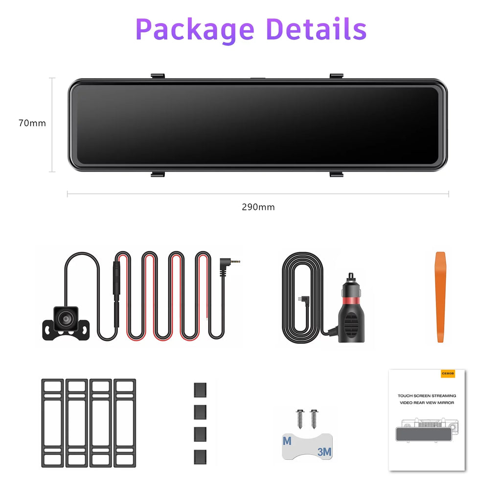 Night Voice Screen Backup Front and Control TOGUARD Touch IPS Sensor, Super Camera with Mirror Rear, 4K+1080P Parking Dash Cam Assistanc 12" Vision,
