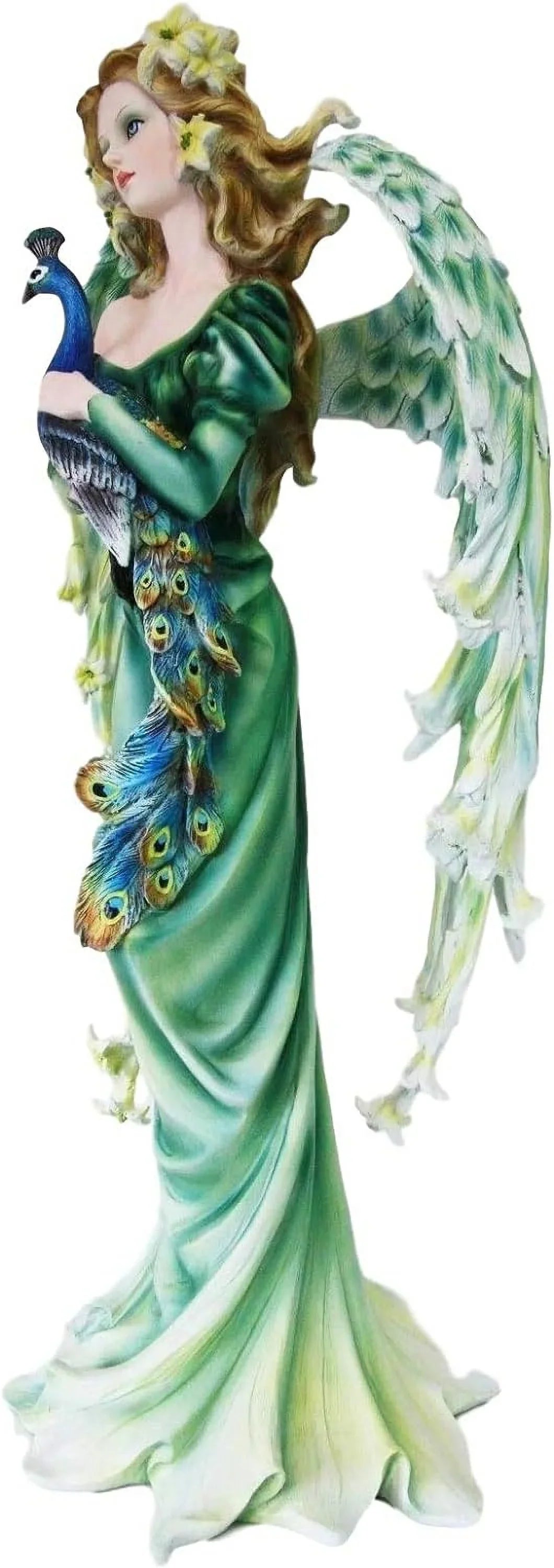 Collectible Figurine Faery 21" Garden Tall Pixie Iridescent Decorative Peacock Train DIY Fairy FAE Mother Magic Large Green Statue Fantasy Faries