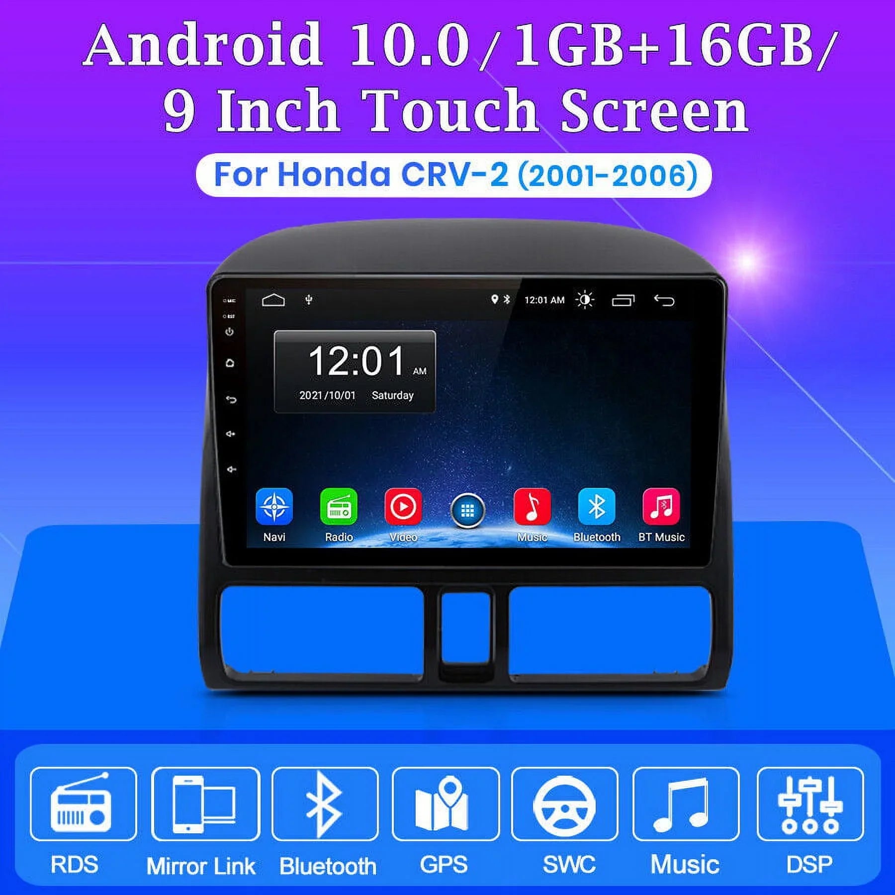 2002 Touch with AWESAFE Car GPS Auto 2003 Android 9 Navigator Inch WiFi Bluetooth Honda for Screen Radio CRV FM Carplay 2004 Mirror Link 2005 2006,1+32GB Stereo 2001 Radio