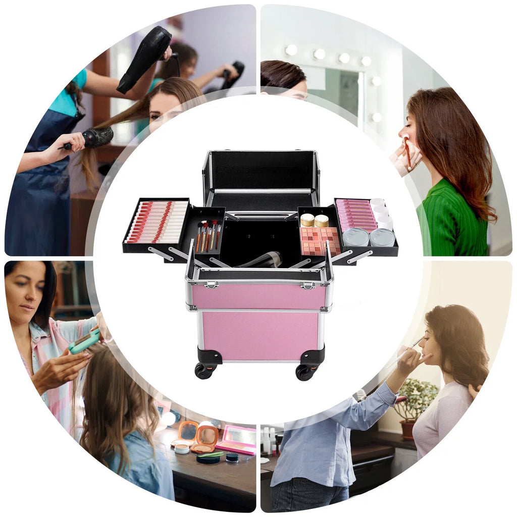 Makeup with Trolley Train 4-Tier Miumaeov Wheels Makeup Storage Cosmetic Professional Case Rolling Organizer