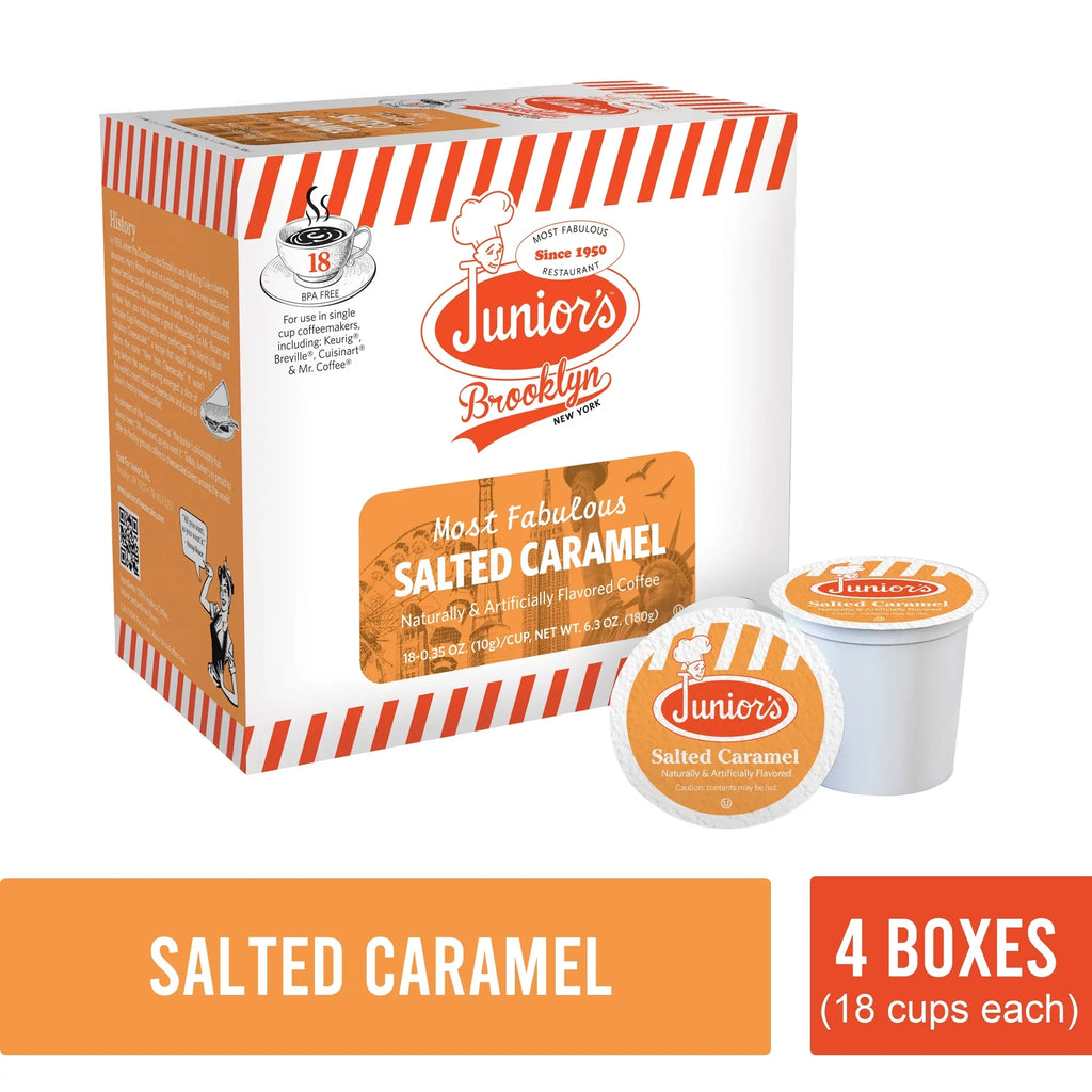 18 Serve each boxes Roast Cups Caramel, Junior's Most Fabulous 4 Medium Salted ct Single