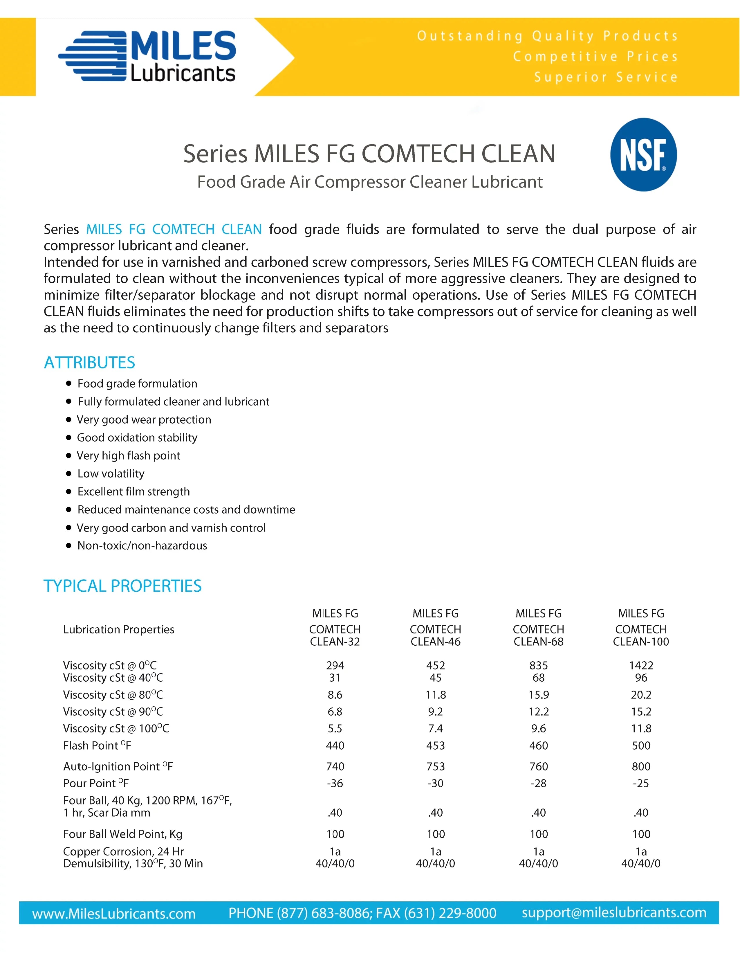 4*1 Synthetic Fg Compressor Grade Gallon 100 ISO Rotary Case Miles Fluid Clean Comtech Food