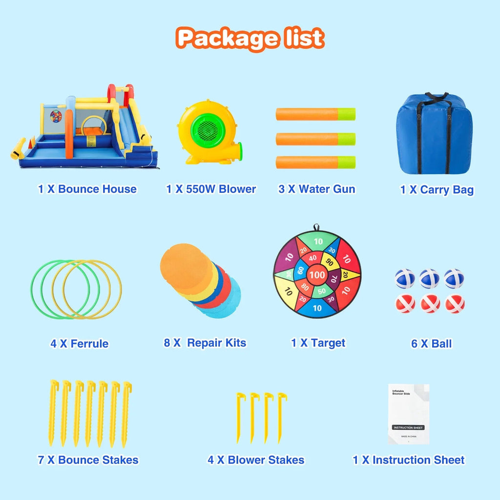 Felt Trampoline, Castle Climbing with Kids Inflatable liquid Wall, Air Target, Splash Toss 550W Bouncer Pool, Blower Ball Ring Playhouse Game, JOYLDIAS Slide