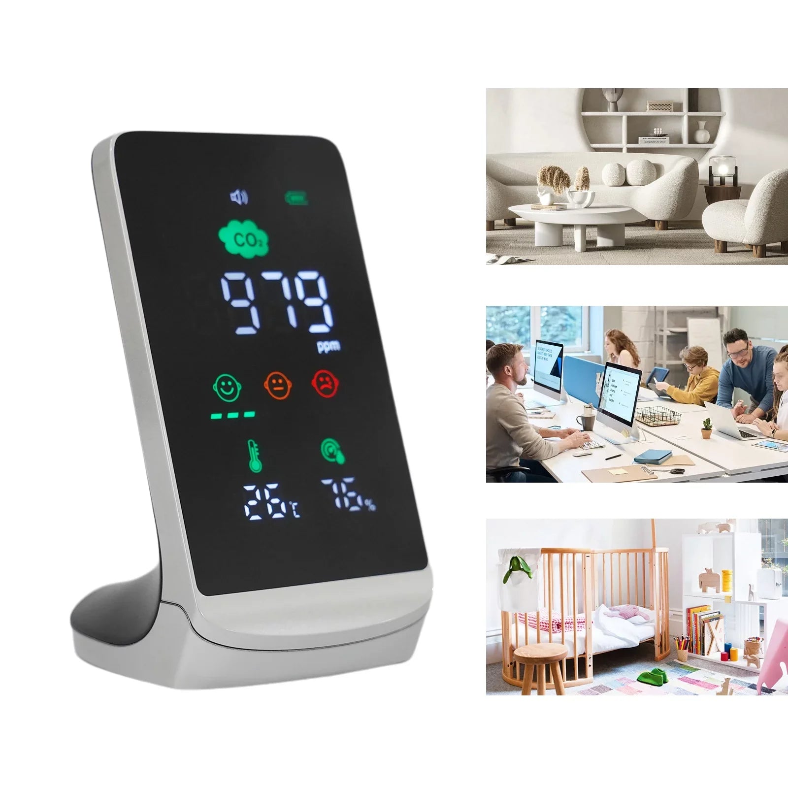 for Monitor & Black) Air Indoor (White, Temperature Humidity CO2, grade Miumaeov
