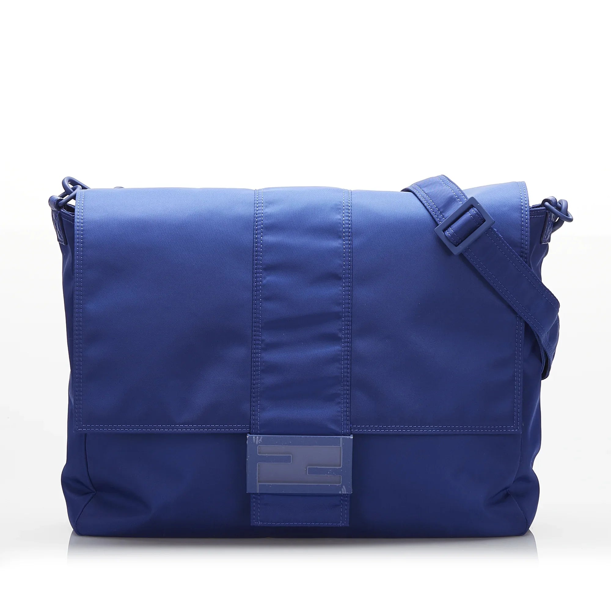 Unisex Nylon Crossbody Pre-Owned Lock Authenticated FF Crossbody Blue Fabric (Good) Bag Fendi