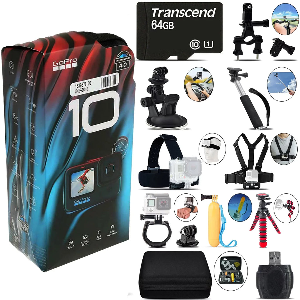 Ultra 4K30 Kit GoPro Action HD, Wi-Fi Black Camera Waterproof -64GB 23MP, HERO10