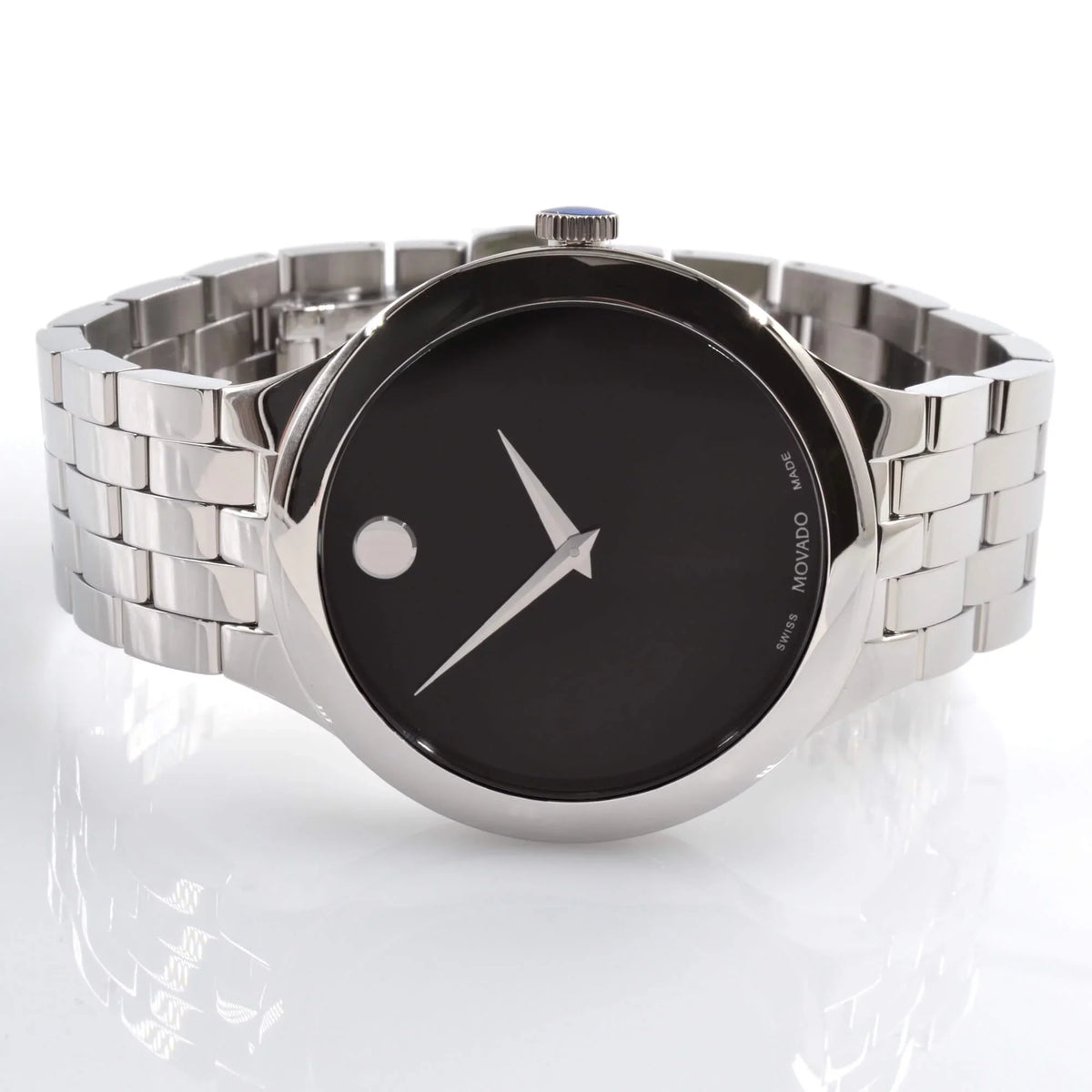 Silver Unisex Movado 0607415 Black Tone Veturi Dial Watch Case
