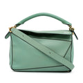 Leather LOEWE Unisex Authenticated Satchel (Good) Puzzle Pre-Owned Small Calf Green