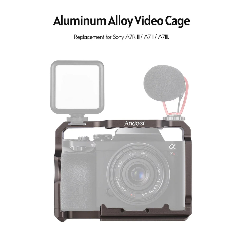 Camera II/ for Video III/ A7III Grip Cage Aluminum Kit Rig Replacement A7 with Wooden A7R Andoer Alloy Handle
