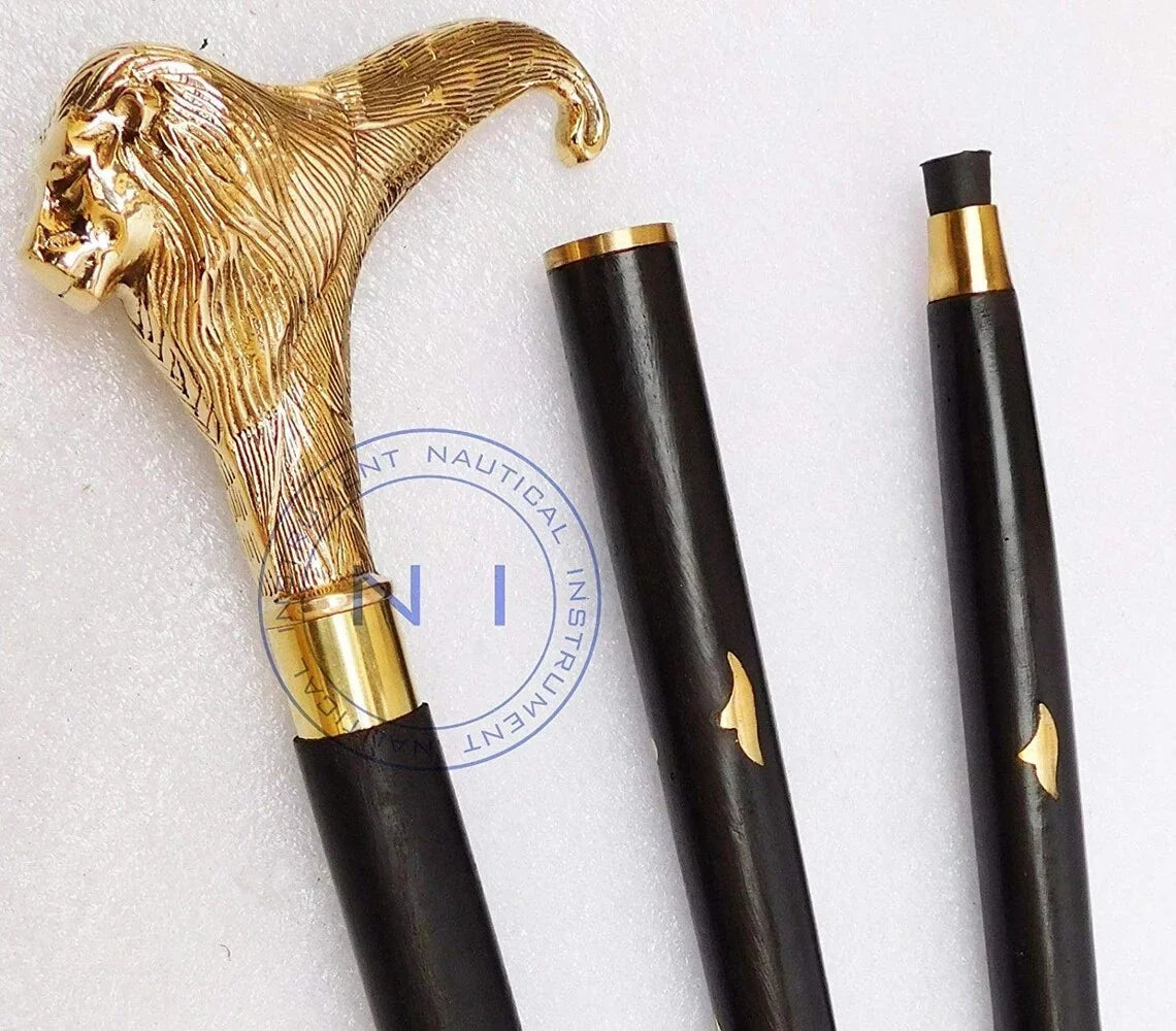 Polished Premium (Lion) Buffed Women With Plated Handle Stick Victorian for Crutches Walking & Brass Solid Cane Walking Inlayed Men and Beautiful Canes