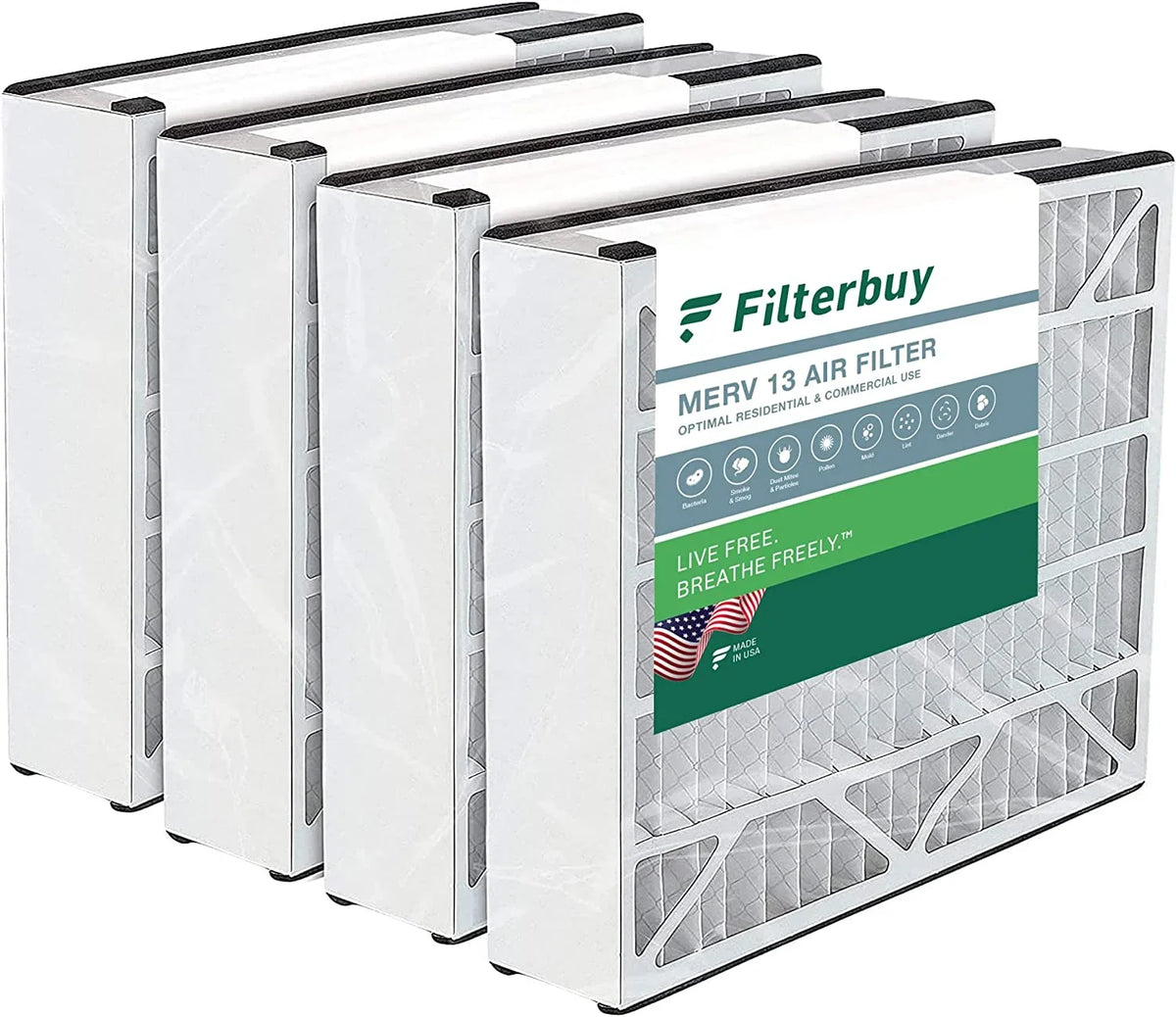 (4-Pack) Filterbuy 16x25x5 Furnace Trion Filters AC 255649-105 Pleated Air Bear HVAC 13 MERV Air for