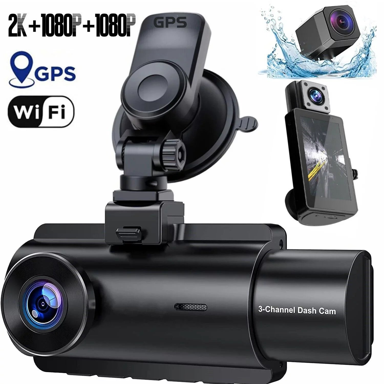 Recorder 4K Rear & Camera Cars Track Front True 3 Video Lens Dual WiFi&GPS Dash
