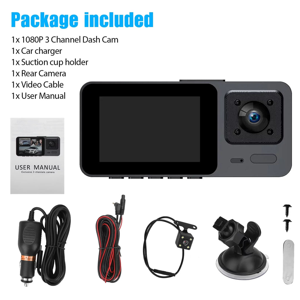Cam Dual with and Rear, Camera, Vision Dash Backup Night Cam Screen 1080P HD Dash Car TSV 3 Channel Front Camera DVR