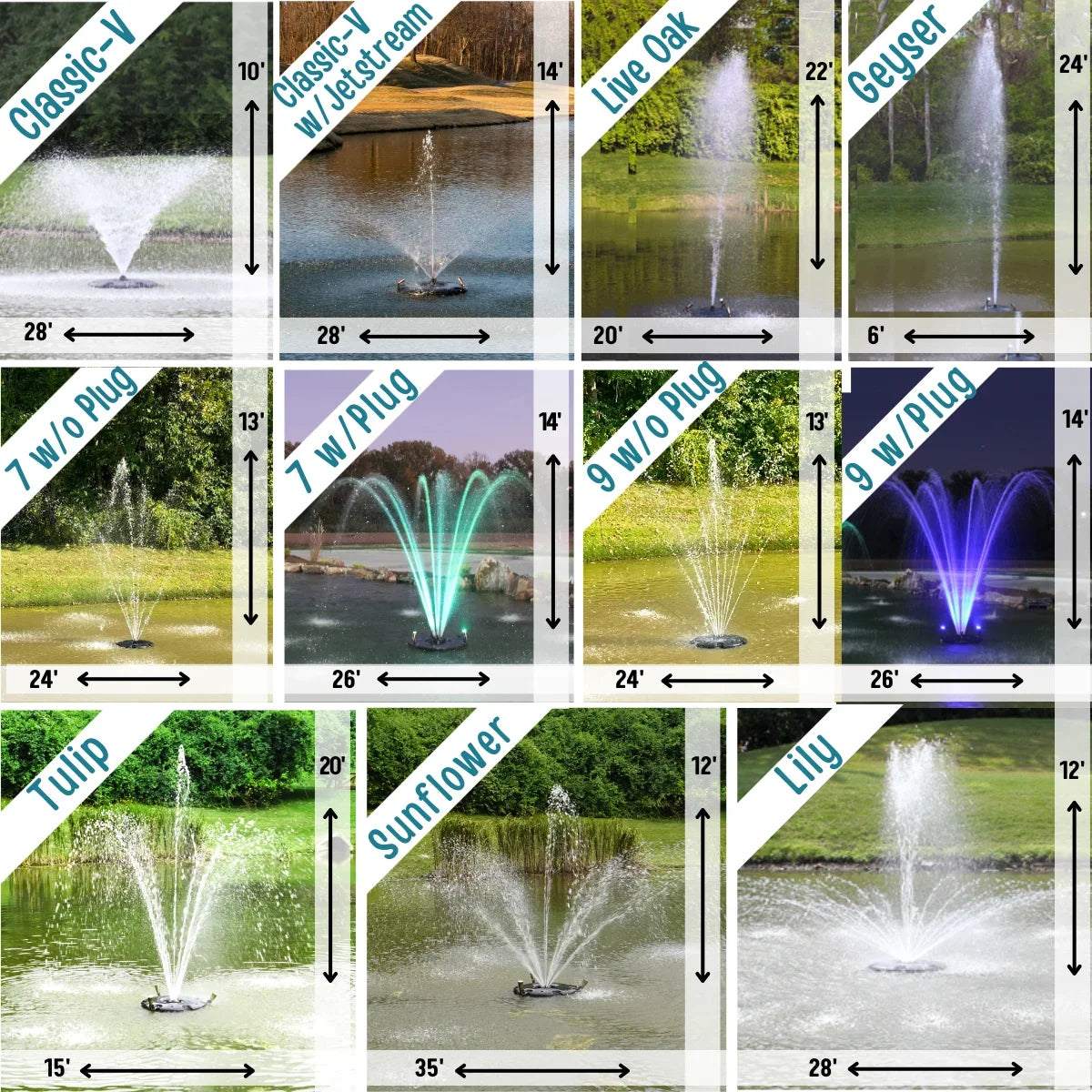 | OFF 100 11 | Aeration HP 1.5 PONDS | | Cord foot AQF125003X3W-100 Fountain | Floating Patterns Ponds HALF Lights for Surface White